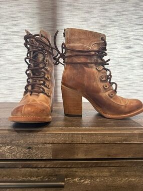 freebird Rustic Brown Lace-Up Heeled Ankle Boots